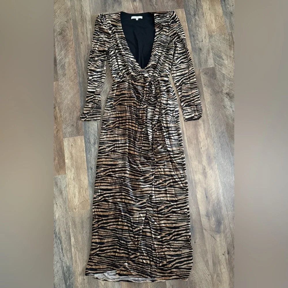 WAYF Arlene Tiger Print Velvet Wrap Maxi Dress XS - Picture 2 of 5